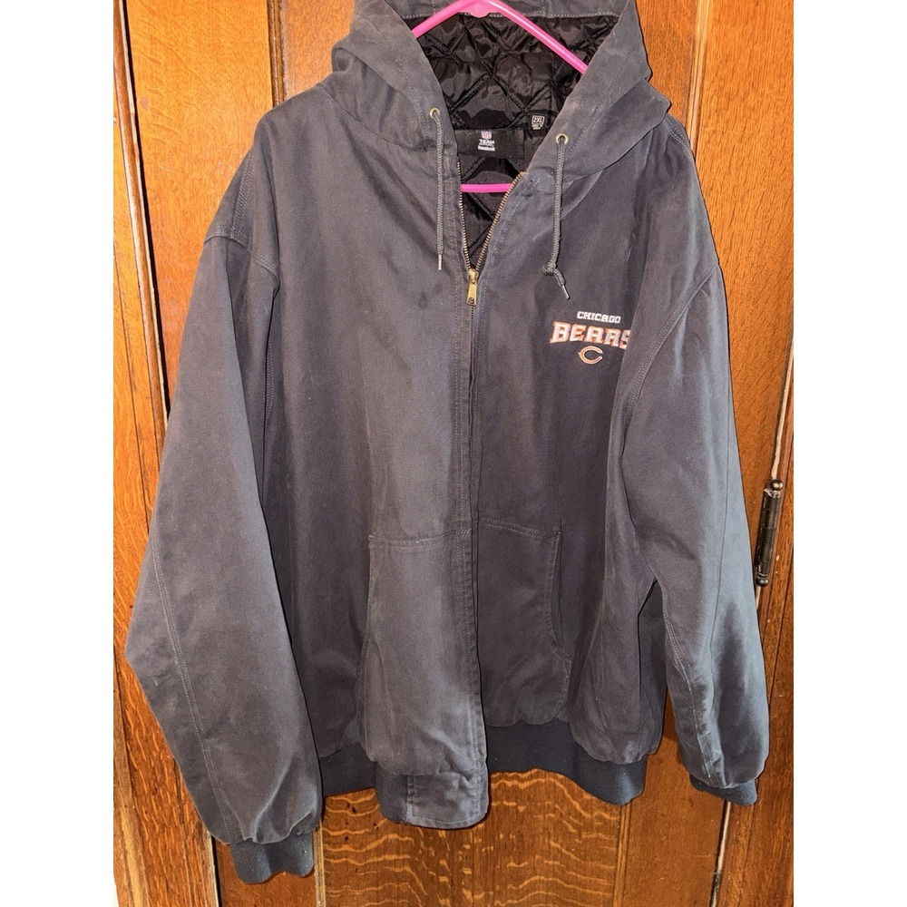 Vintage Reebok NFL Chicago Bears Heavy Canvas Hooded Workwear Black Jacket 2X